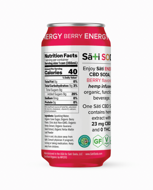 Energy Berry CBD Sati Soda Nutrition Facts Featured At Restart CBD Austin TX