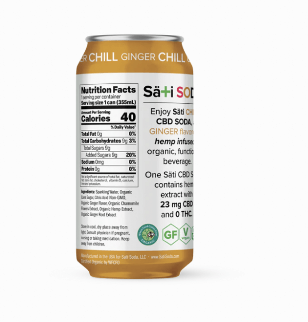Ginger Chill Sati CBD Soda Featured at Restart CBD Nutrition Facts