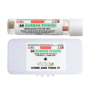 DELTA8THC_DurbanPoisonPreRolls_5ct_RESTART_CBD_AUSTIN_TX
