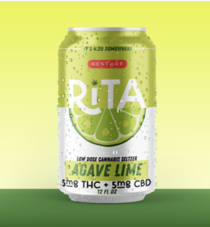 Rita a Low Dose THC Drink from RESTART in Austin, Texas. Lightly flavored with Agave and Lime make a crisp and fresh taste. It is 4:20 somewhere!