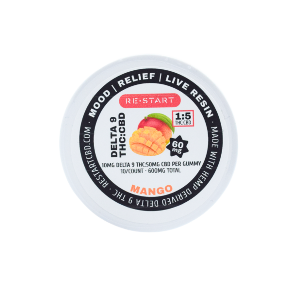 Live Resin CBD Delta 9 THC 60mg Gummies 1:5 Mango - Image 2