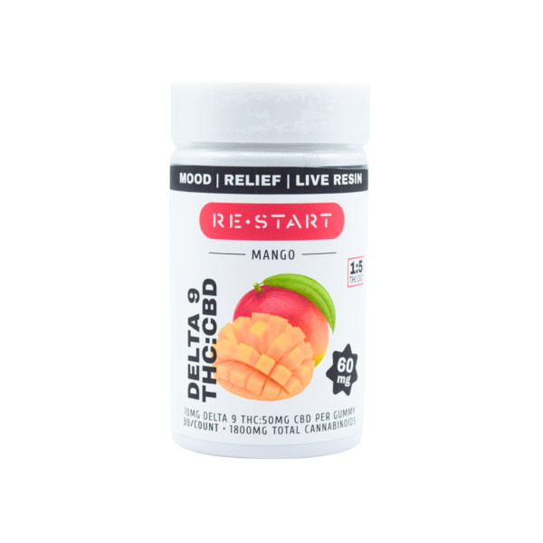 Live Resin CBD Delta 9 THC 60mg Gummies 1:5 Mango