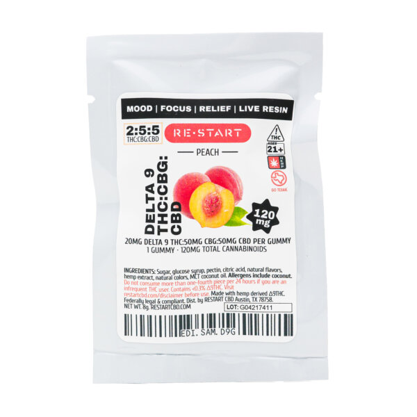 Delta 9 THC CBG CBD 120mg  Peach Gummies Live Resin 1-ct Sample
