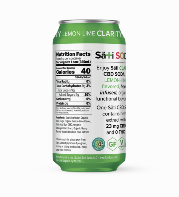 Sati Orrganic CBD Soda Lemon Lime Clarity - Image 2