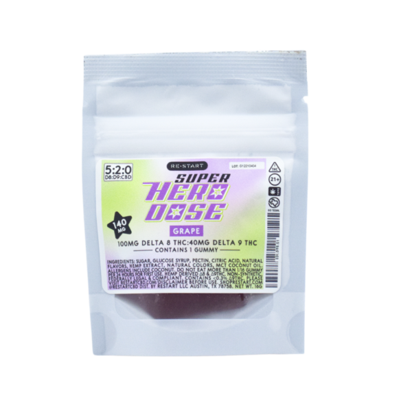 Super Hero Dose Delta 9 THC 40mg + Delta 8 100mg Gummies Grape / 1-ct