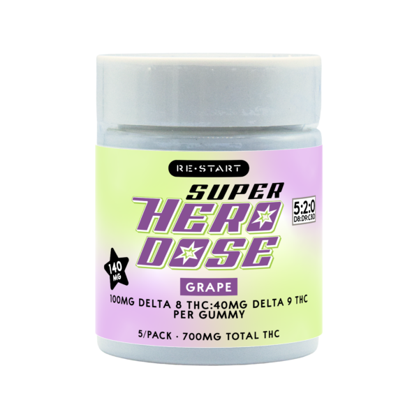 Super Hero Dose Delta 9 THC 40mg + Delta 8 100mg Gummies Grape