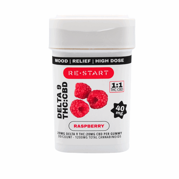 Delta 9 THC CBD Raspberry 40MG Gummies 30-ct