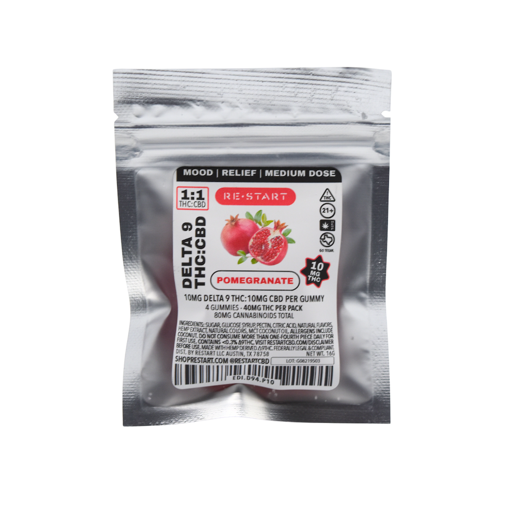 Delta 9 THC CBD 20MG Pomegranate Gummies 4-ct (Total THC 40MG)