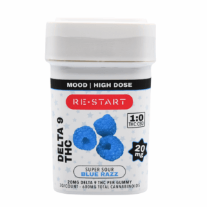 Delta 9 THC 20MG Gummies Sour Blue Raspberry 30-ct (Reg. Price $130)