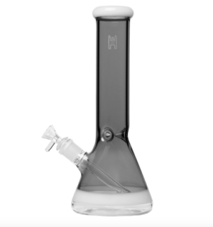 Human Grade 9" Beaker Water Pipe - Smoke w/White Accents