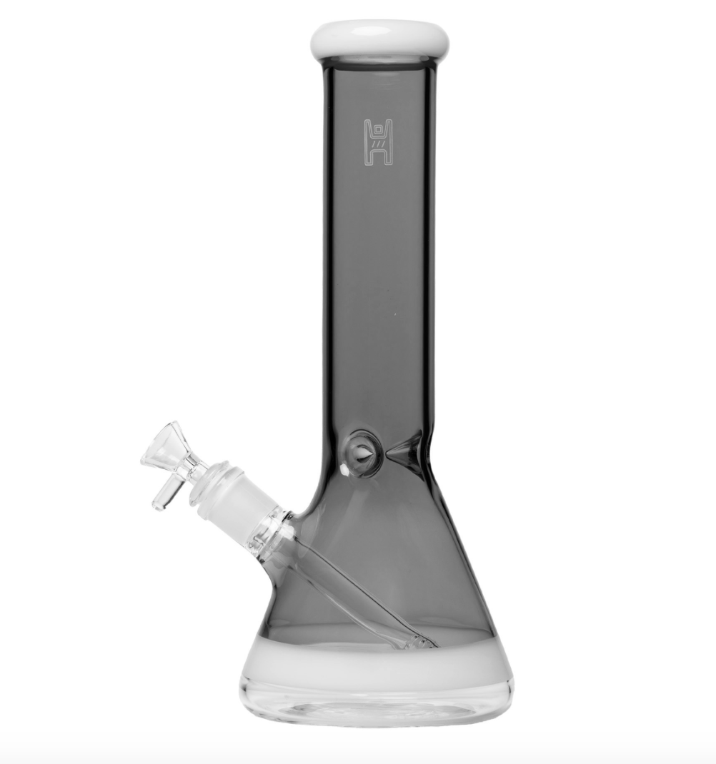 Human Grade 9" Beaker Water Pipe - Smoke w/White Accents