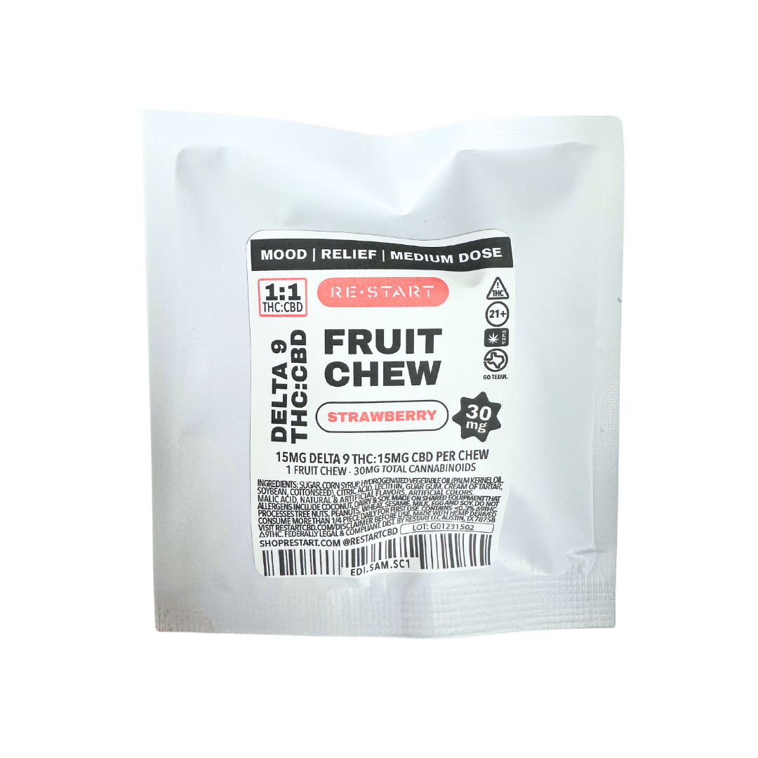Delta 9 THC CBD 30mg Strawberry Fruit Chews 1-ct