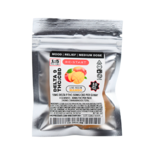 Delta 9 10MG + CBD 50MG Live Resin Gummies Mango 4-ct