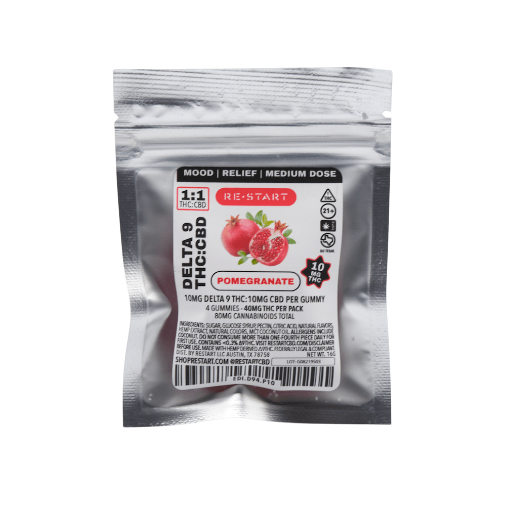 Delta 9 THC CBD 20MG Pomegranate Gummies 4-ct (Total THC 40MG)