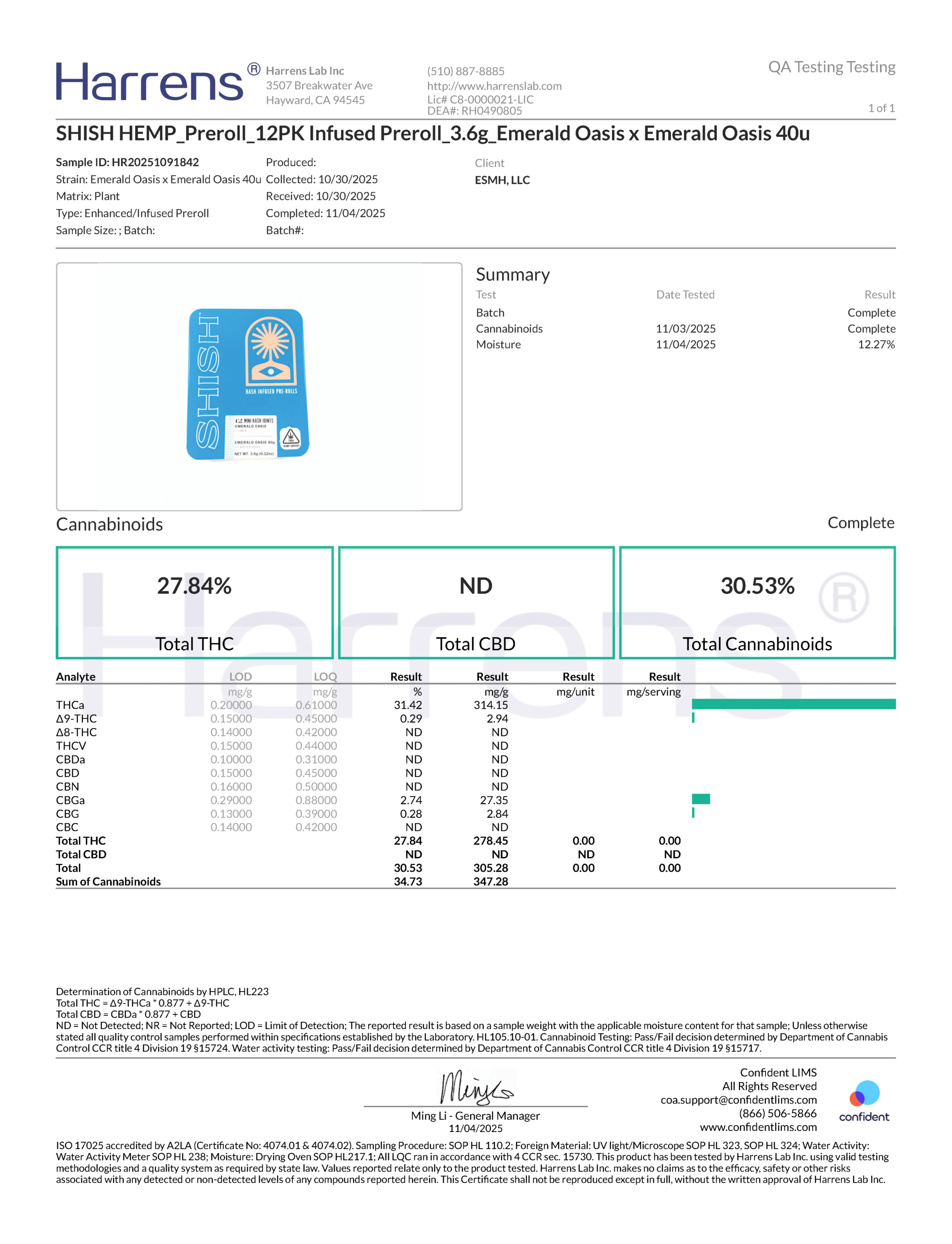 SHISH Hash Infused Pre-rolls (H) Emerald Oasis 12/pk 31% - Image 2