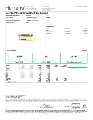JAM: Hash Infused THCA Blunt (S) Lemon Z 1.8G