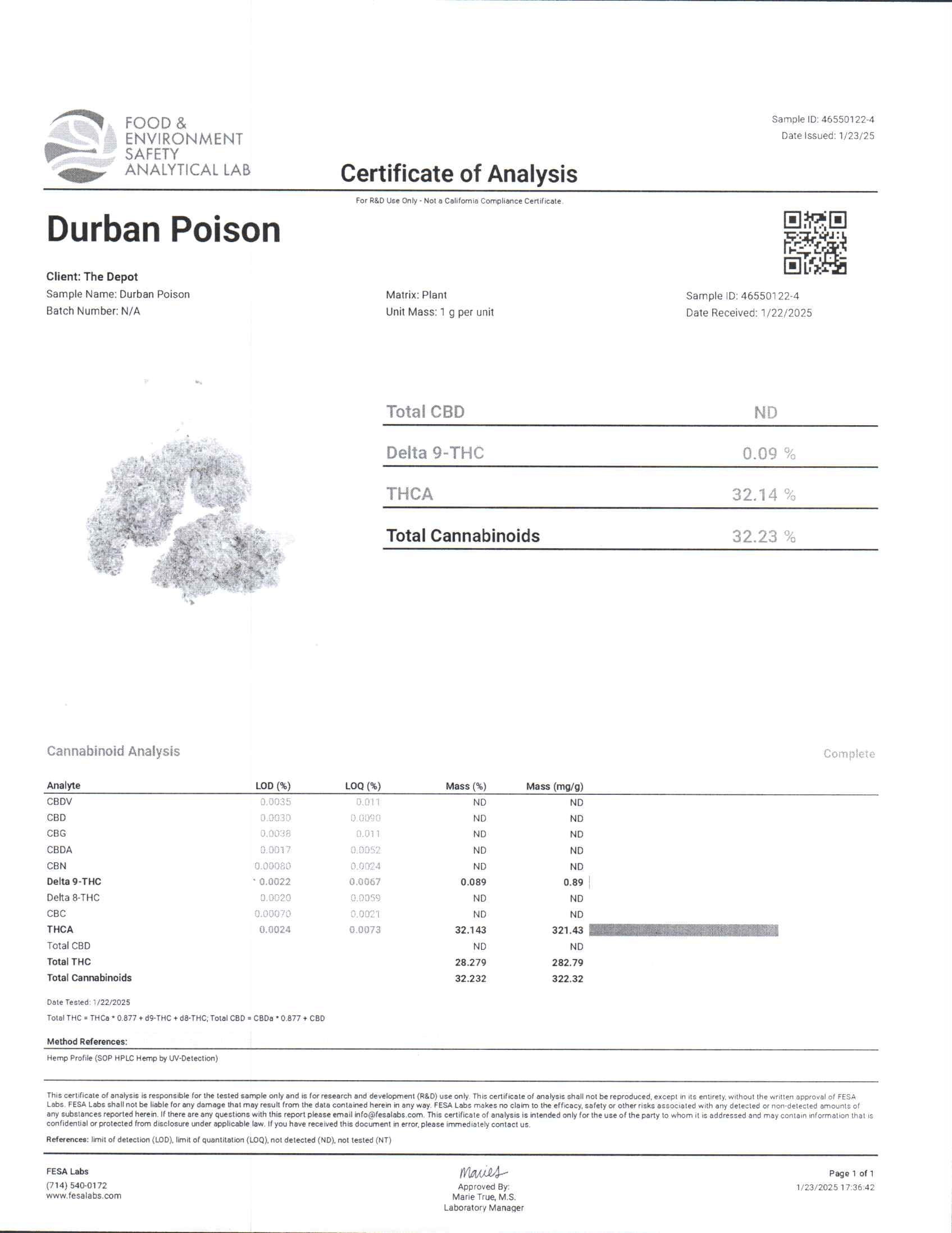 Premium THCA Flower (S) Durban Poison - Image 3