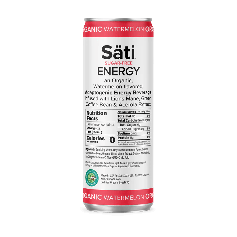 Sati Organic Sugar-Free Energy Drinks 12oz (150MG Caffeine) - Image 6